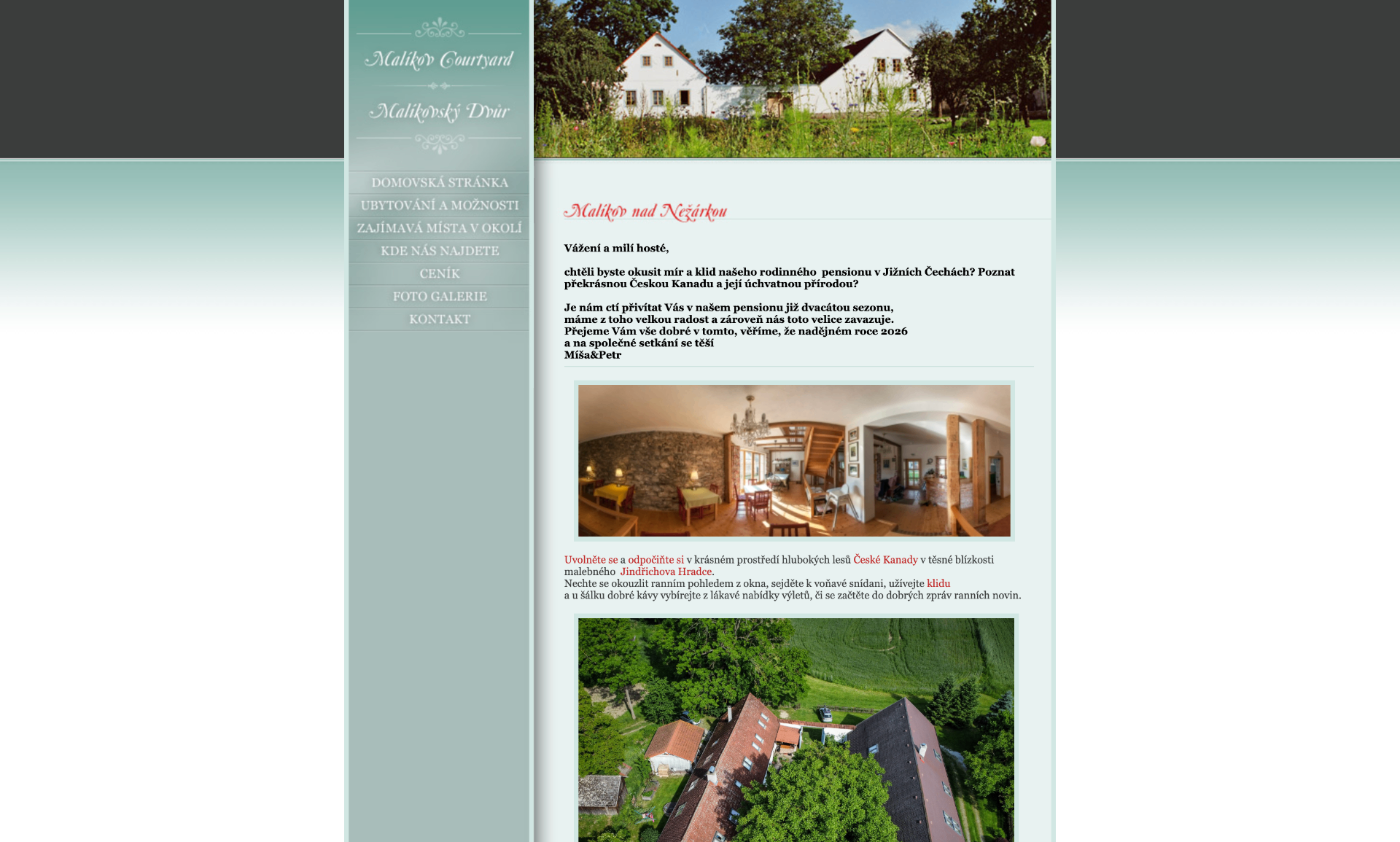 Původní web Malíkovský Dvůr před redesignem