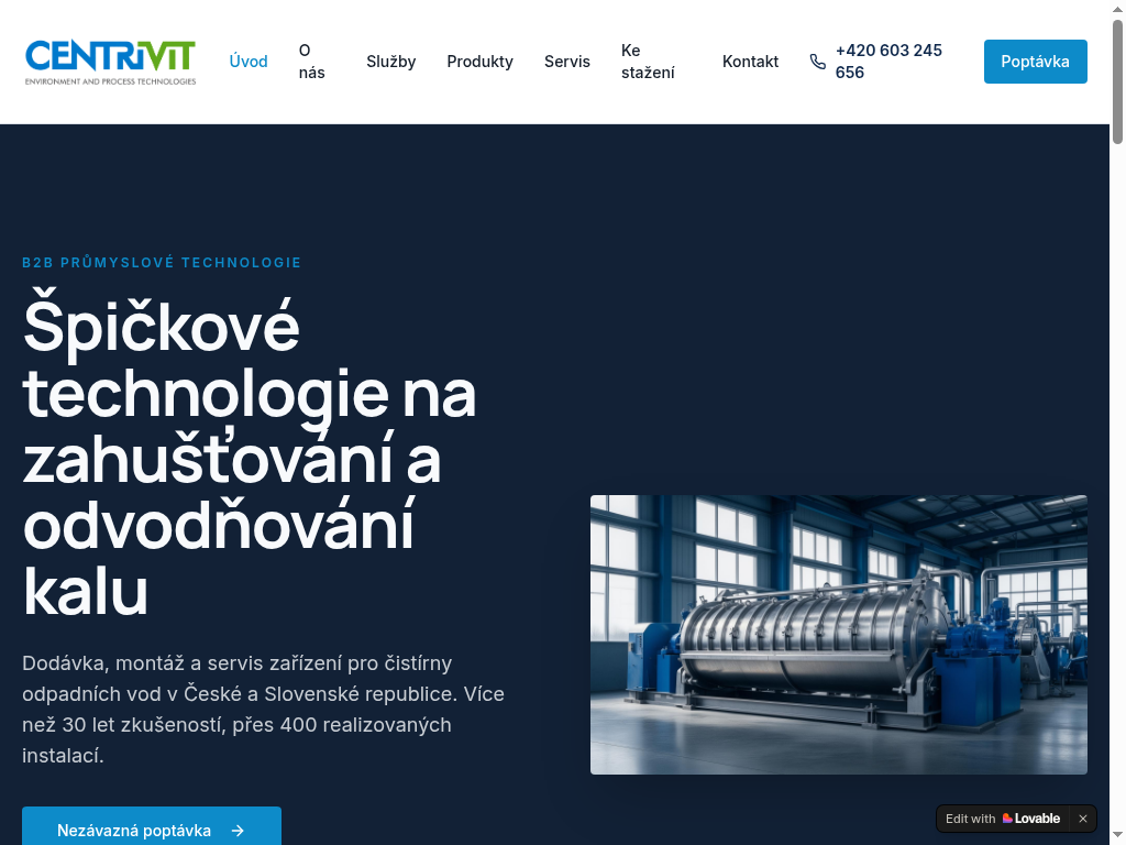 Náhled webu Centrivit Technologie