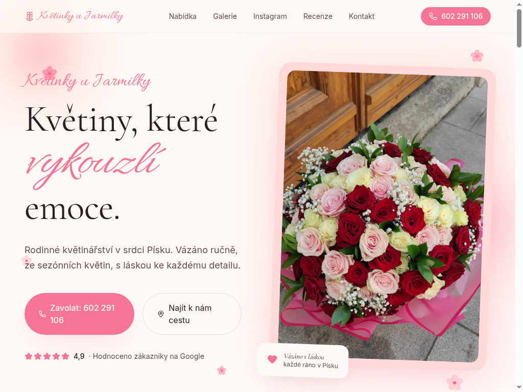 Náhled webu Kvetinky u Jarmilky